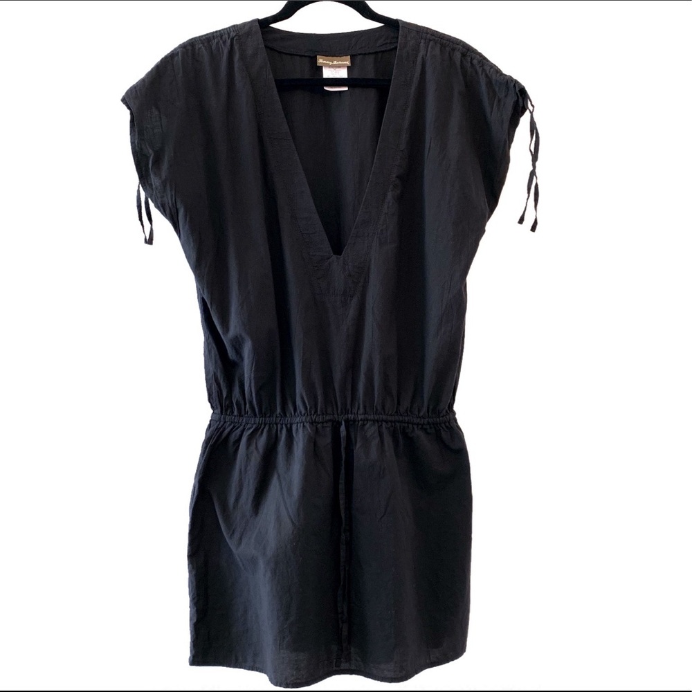 Tommy Bahama Black Cotton Linen Tunic Dress S